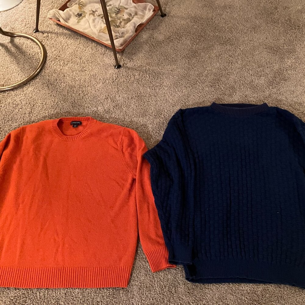 Lot of Two Unisex (Women's XL; Men's L) Orange/Blue Crewneck SWEATERS